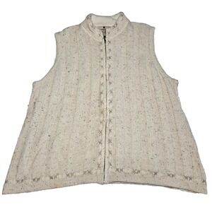 Woolrich Vest Womens XL Extra Large Beige Ivory Full Zip Sweater Knit Wool Blend